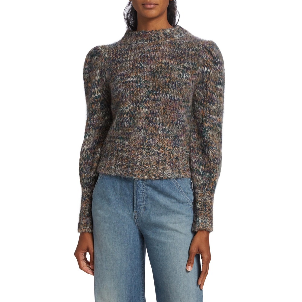 Veronica Beard Chaya Cropped Knit Sweater Multi Color Alpaca Mohair Blend Size M